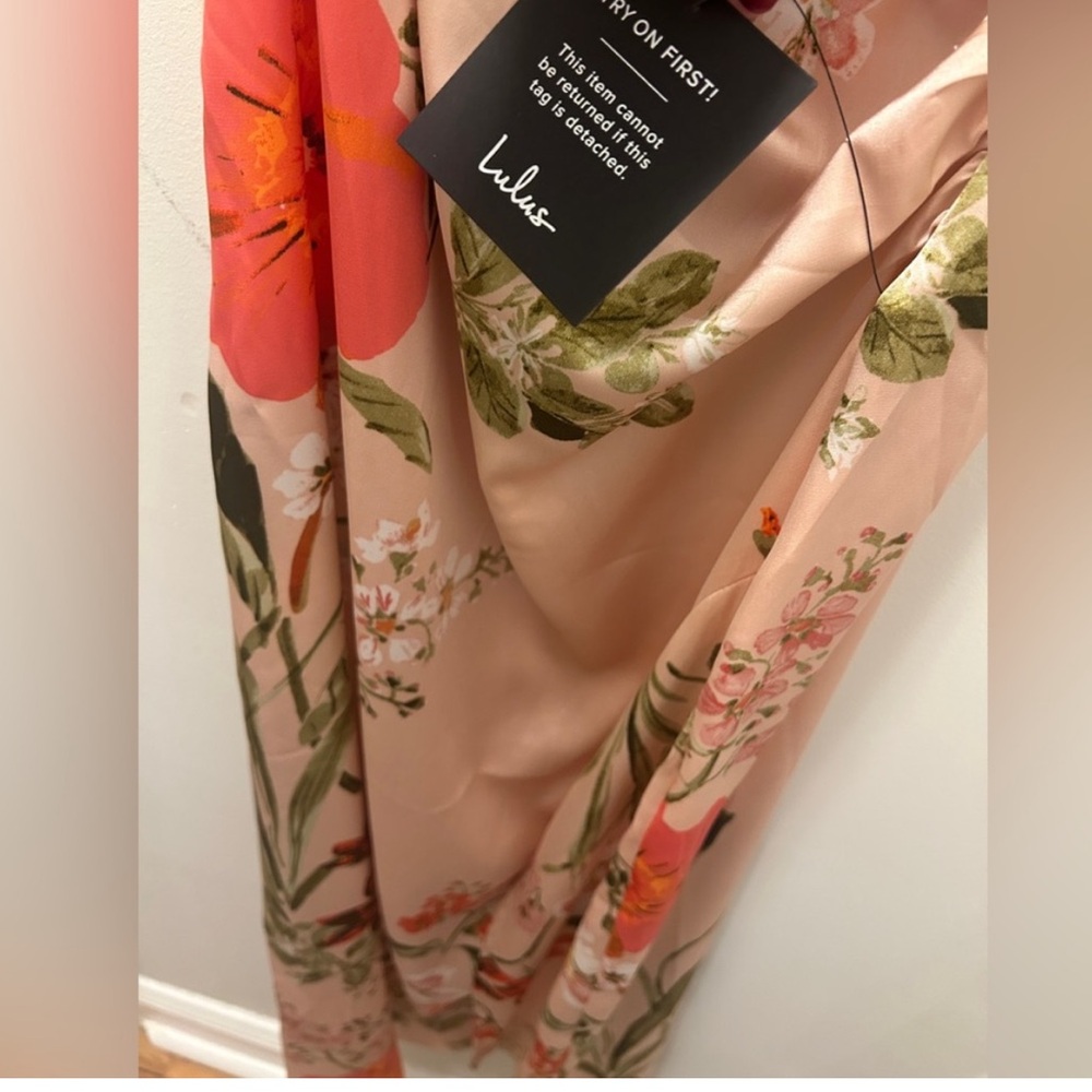 Lulu's Pink Floral Midi Dress with Coral Accents - Picture 4 of 6